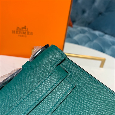 Kelly Pochette Bag Epsom Leather Gold/Silver hardware In Malachite Color HS