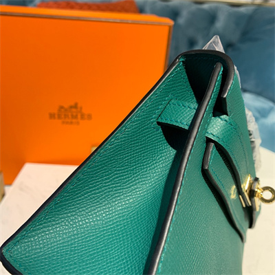 Kelly Pochette Bag Epsom Leather Gold/Silver hardware In Malachite Color HS