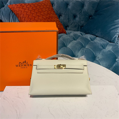 Kelly Pochette Bag Epsom Leather Gold/Silver hardware In Craie Color HS