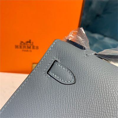 Kelly Pochette Bag Epsom Leather Gold/Silver hardware In Bleu Lin Color HS