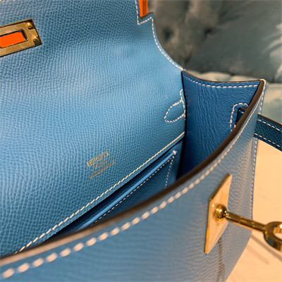 Kelly Pochette Bag Epsom Leather Gold/Silver hardware In Bley Jean Color HS