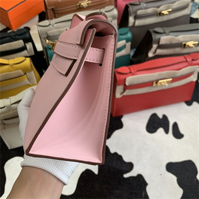 Kelly Pochette Bag Swift Leather Gold/Silver hardware In Rose Sakura Color HS