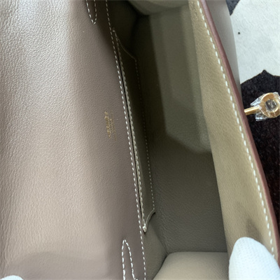 Kelly Pochette Bag Swift Leather Gold/Silver hardware In Etoupe Color HS