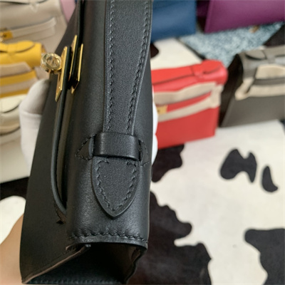 Kelly Pochette Bag Swift Leather Gold/Silver hardware In Black Color HS