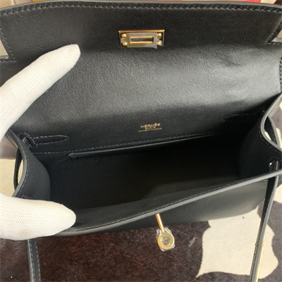 Kelly Pochette Bag Swift Leather Gold/Silver hardware In Black Color HS