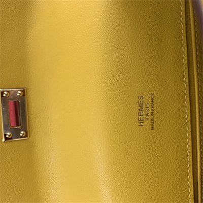 Kelly Pochette Bag Swift Leather Gold/Silver hardware In Jaune Amber Color HS