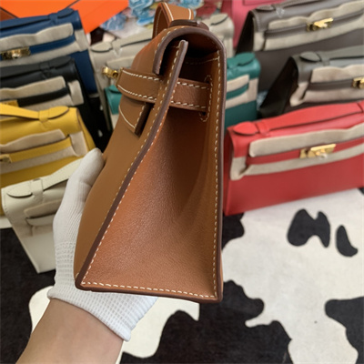 Kelly Pochette Bag Swift Leather Gold/Silver hardware In Gold Color HS