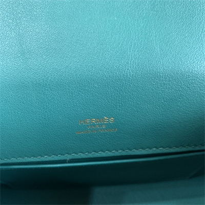 Kelly Pochette Bag Swift Leather Gold/Silver hardware In Malachite Color HS