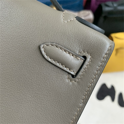 Kelly Pochette Bag Swift Leather Gold/Silver hardware In Etain Color HS