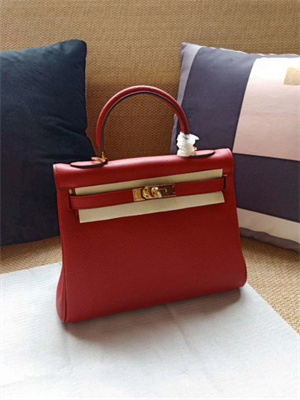 Kelly Retourne Bag Calfskin Leather 25/28CM Gold/Silver Hardware In Red Color