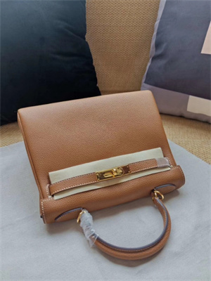 Kelly Retourne Bag Calfskin Leather 25/28CM Gold/Silver Hardware In Caramel Color