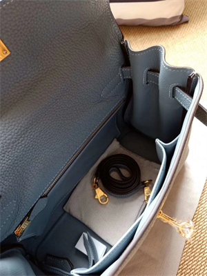 Kelly Retourne Bag Calfskin Leather 25/28CM Gold/Silver Hardware In Bleu Lin Color