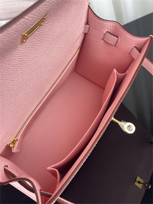 Kelly Sellier Bag Epsom Leather 25/28CM Gold/Silver Hardware In Rose Sakura Color HS