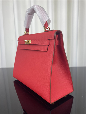 Kelly Sellier Bag Epsom Leather 25/28CM Gold/Silver Hardware In Red Color HS