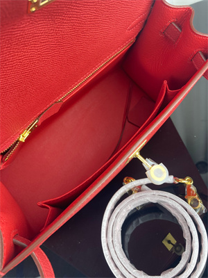 Kelly Sellier Bag Epsom Leather 25/28CM Gold/Silver Hardware In Red Color HS