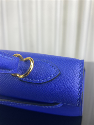Kelly Sellier Bag Epsom Leather 25/28CM Gold/Silver Hardware In Bleu Electric Color HS