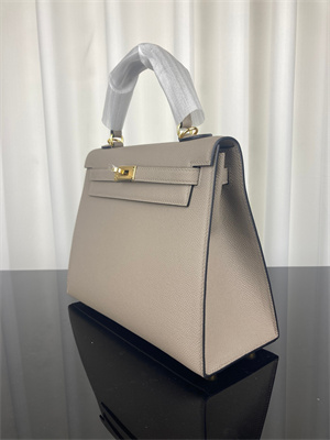 Kelly Sellier Bag Epsom Leather 25/28CM Gold/Silver Hardware In Gris Asphalte Color HS