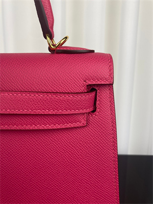 Kelly Sellier Bag Epsom Leather 25/28CM Gold/Silver Hardware In Fuchsia Color HS