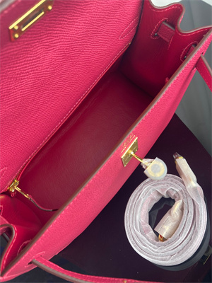 Kelly Sellier Bag Epsom Leather 25/28CM Gold/Silver Hardware In Fuchsia Color HS
