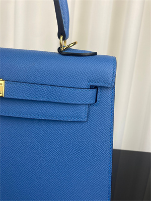 Kelly Sellier Bag Epsom Leather 25/28CM Gold/Silver Hardware In Bleu Zanzibar Color HS