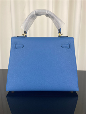 Kelly Sellier Bag Epsom Leather 25/28CM Gold/Silver Hardware In Bleu Zanzibar Color HS