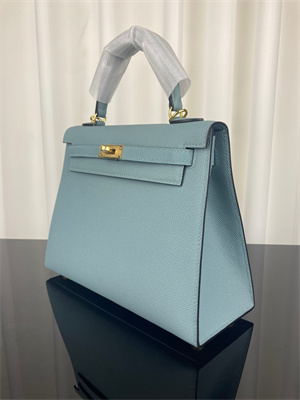 Kelly Sellier Bag Epsom Leather 25/28CM Gold/Silver Hardware In Azure Blue Color HS
