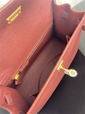 Kelly Sellier Bag Epsom Leather 25/28CM Gold/Silver Hardware In Burgundy Color HS