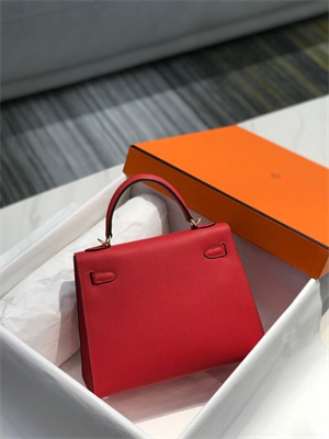 Kelly Sellier Bag Epsom Leather 25/28CM Gold/Silver Hardware In Rouge Casaque Color