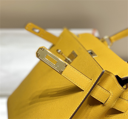 Kelly Sellier Bag Epsom Leather 25/28CM Gold/Silver Hardware In Jaune Amber Color