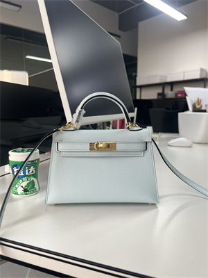 Kelly Mini II Bag Epsom Leather Gold/Silver Hardware In Blue Brume Color HS