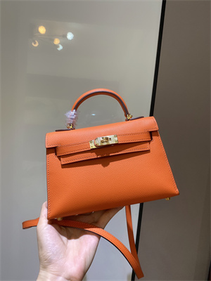 Kelly Mini II Bag Epsom Leather Gold/Silver hardware In Orange Color