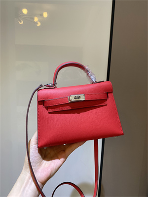 Kelly Mini II Bag Epsom Leather Gold/Silver hardware In Red Color
