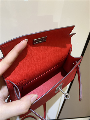 Kelly Mini II Bag Epsom Leather Gold/Silver hardware In Red Color