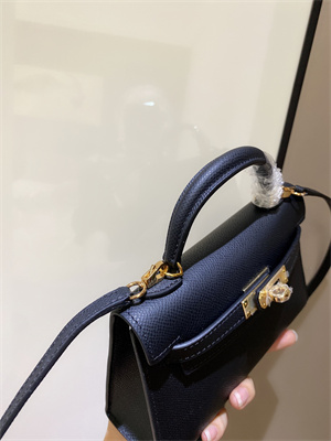Kelly Mini II Bag Epsom Leather Gold/Silver hardware In Black Color