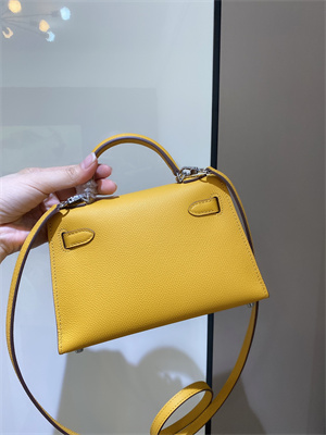 Kelly Mini II Bag Epsom Leather Gold/Silver hardware In Jaune Amber Color