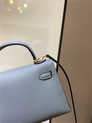 Kelly Mini II Bag Epsom Leather Gold/Silver hardware In Blue  Lin Color