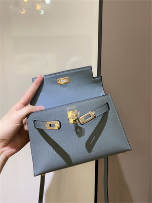 Kelly Mini II Bag Epsom Leather Gold/Silver hardware In Blue  Lin Color