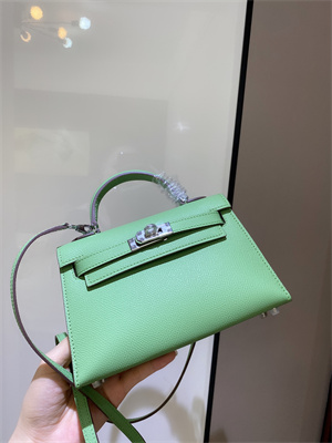 Kelly Mini II Bag Epsom Leather Gold/Silver hardware In Vert Criquet Color