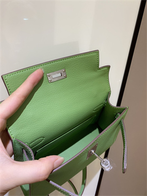 Kelly Mini II Bag Epsom Leather Gold/Silver hardware In Vert Criquet Color