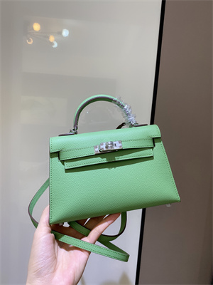 Kelly Mini II Bag Epsom Leather Gold/Silver hardware In Vert Criquet Color