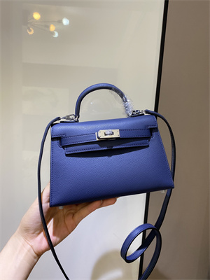 Kelly Mini II Bag Epsom Leather Gold/Silver hardware In Deep Blue Color