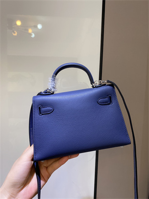 Kelly Mini II Bag Epsom Leather Gold/Silver hardware In Deep Blue Color