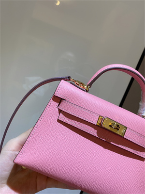 Kelly Mini II Bag Epsom Leather Gold/Silver hardware In Pink Color