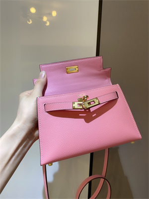 Kelly Mini II Bag Epsom Leather Gold/Silver hardware In Pink Color