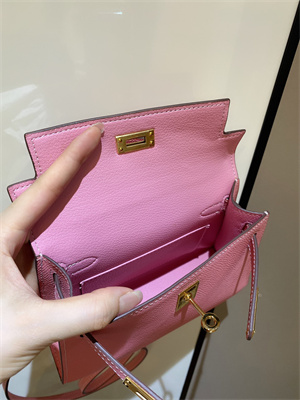 Kelly Mini II Bag Epsom Leather Gold/Silver hardware In Pink Color