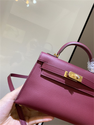 Kelly Mini II Bag Epsom Leather Gold/Silver hardware In Burgundy Color