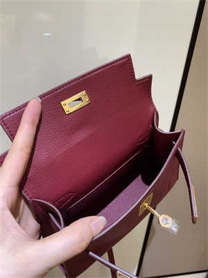 Kelly Mini II Bag Epsom Leather Gold/Silver hardware In Burgundy Color