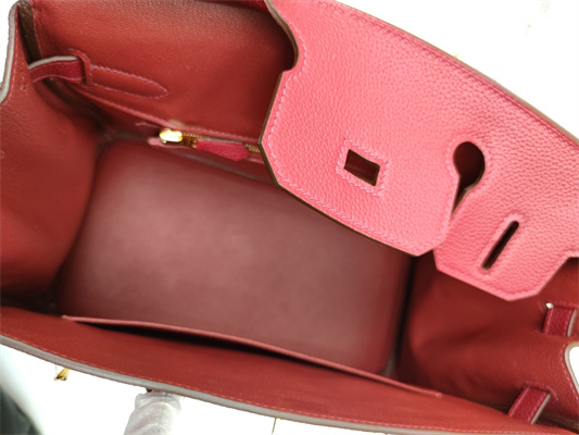 Bir.kin Bag TOGO Leather 25/30/35CM Gold/Silver Hardware In Rubis Color HS