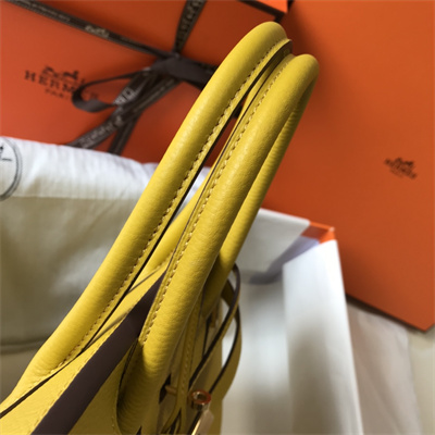 Bir.kin Bag Calfskin Leather 25/30/35CM Gold/Silver Hardware In Jaune Amber Color
