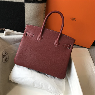 Bir.kin Bag Calfskin Leather 25/30/35CM Gold/Silver Hardware In Bordeaux Color